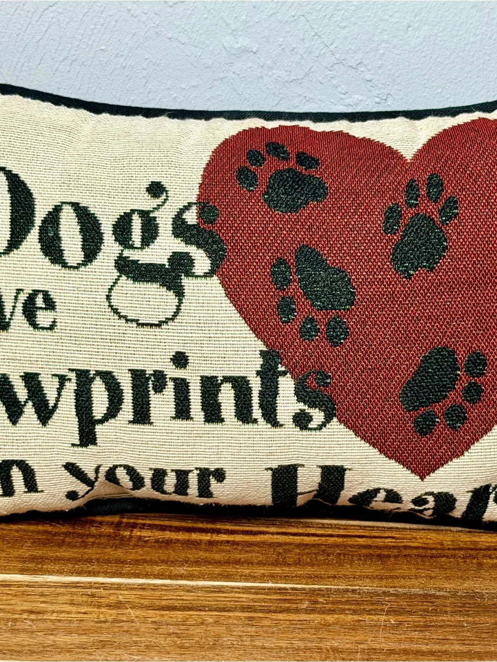 Decorative Dog Pawprint Heart Pillow - Red and Cream